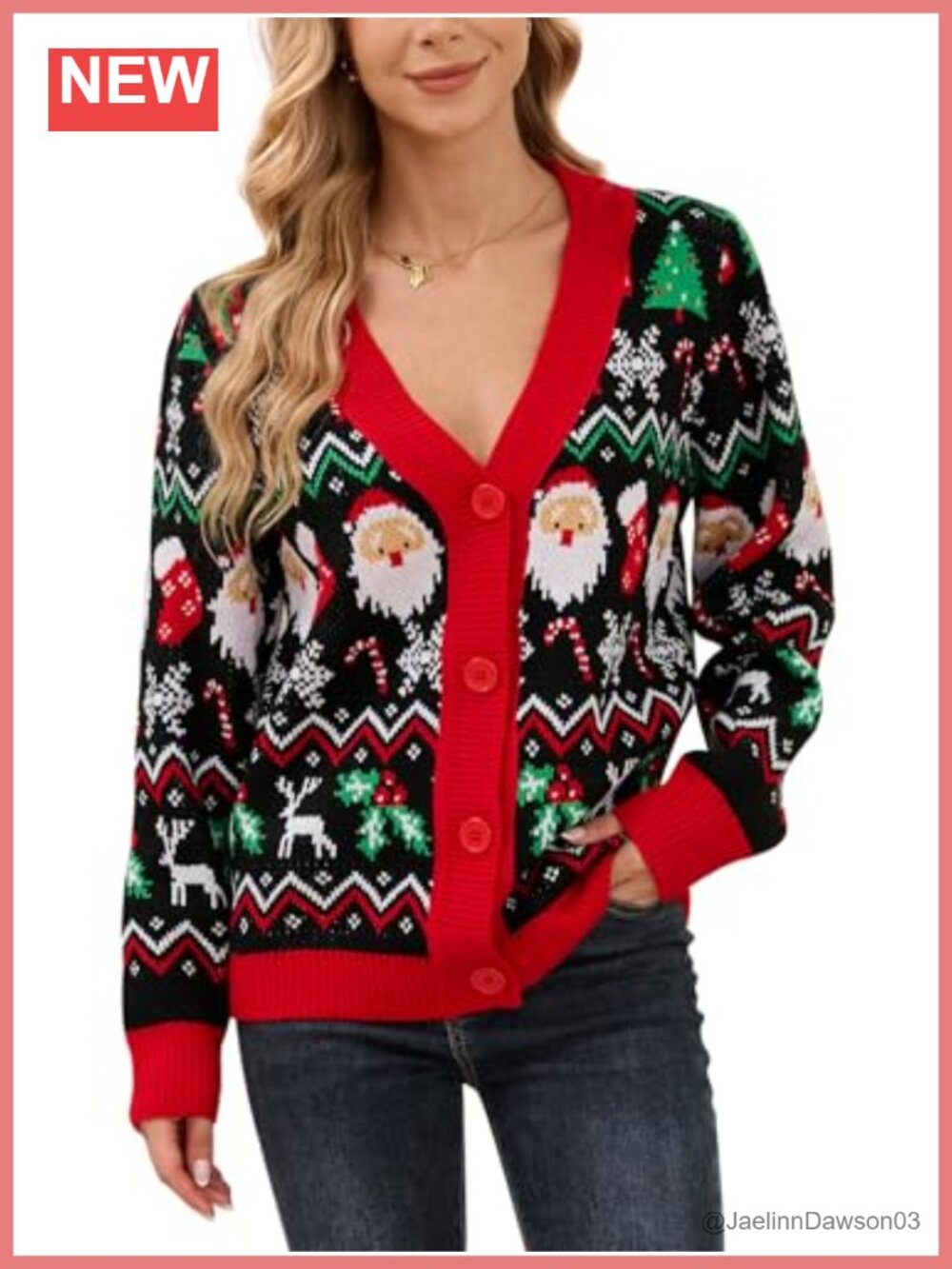 Womens Ugly Christmas Cardigan Sweater V Neck Button Down Open Front Knit